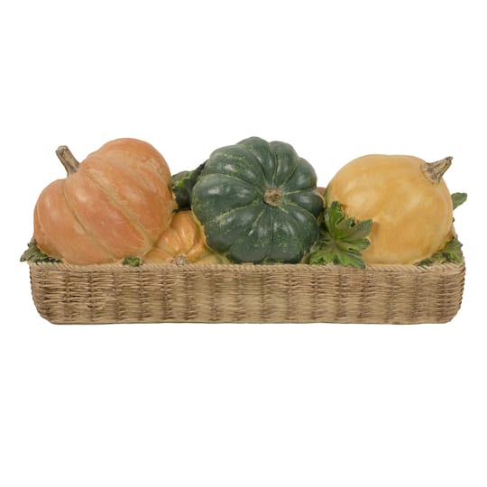 15" Faux Rattan Basket with Pumpkins Thanksgiving Tabletop Decoration By Northlight in Orange | 5.5" x 15" x 5" | Michaels®